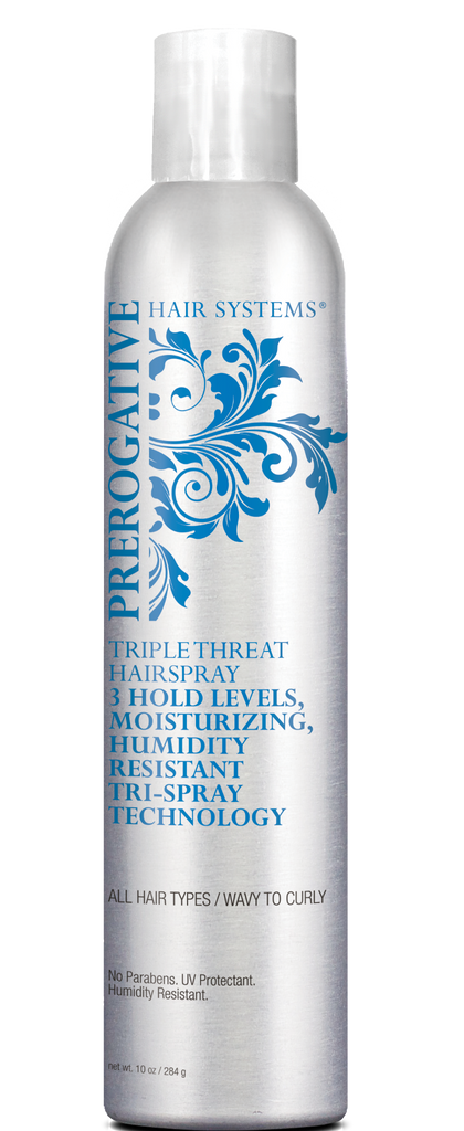 TRIPLE THREAT Hairspray - This breakthrough natural hair hold spray features 3 levels of hold in one can and moisturizes the hair!