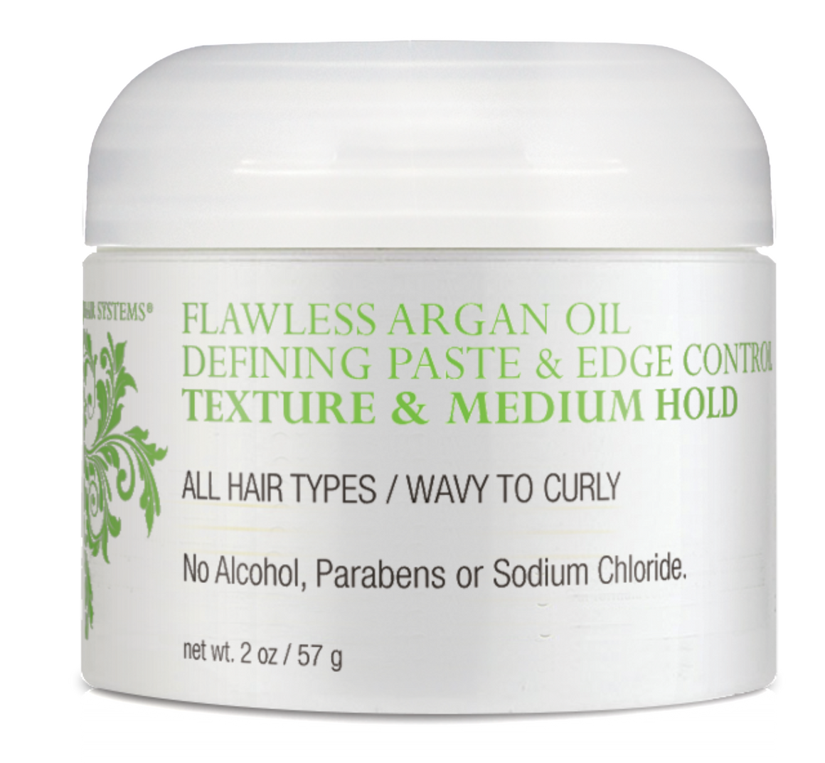 FLAWLESS Argan Oil Defining Paste & Edge Control for Natural Hair to nourish your hair and create flawless styles with a touchable, semi-matte finish.